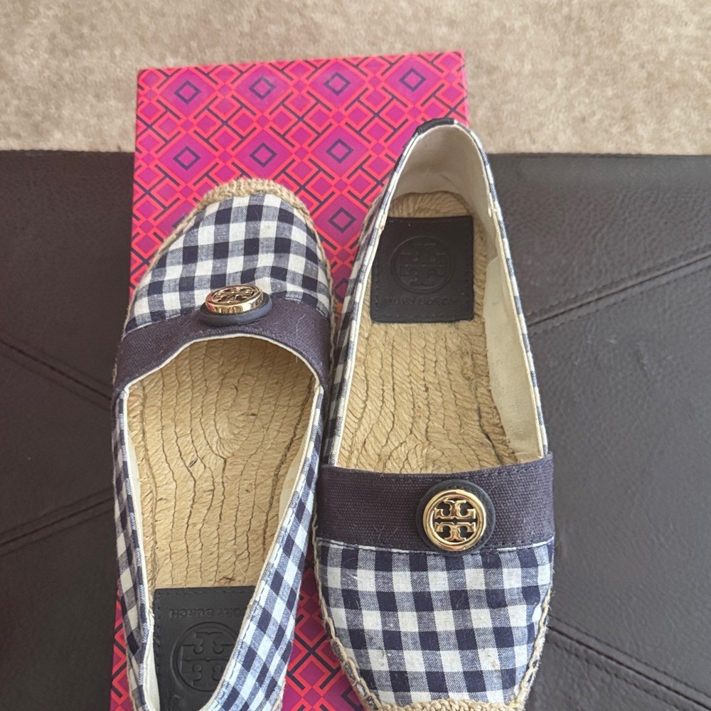 Tory Burch Navy Check Espadrilles